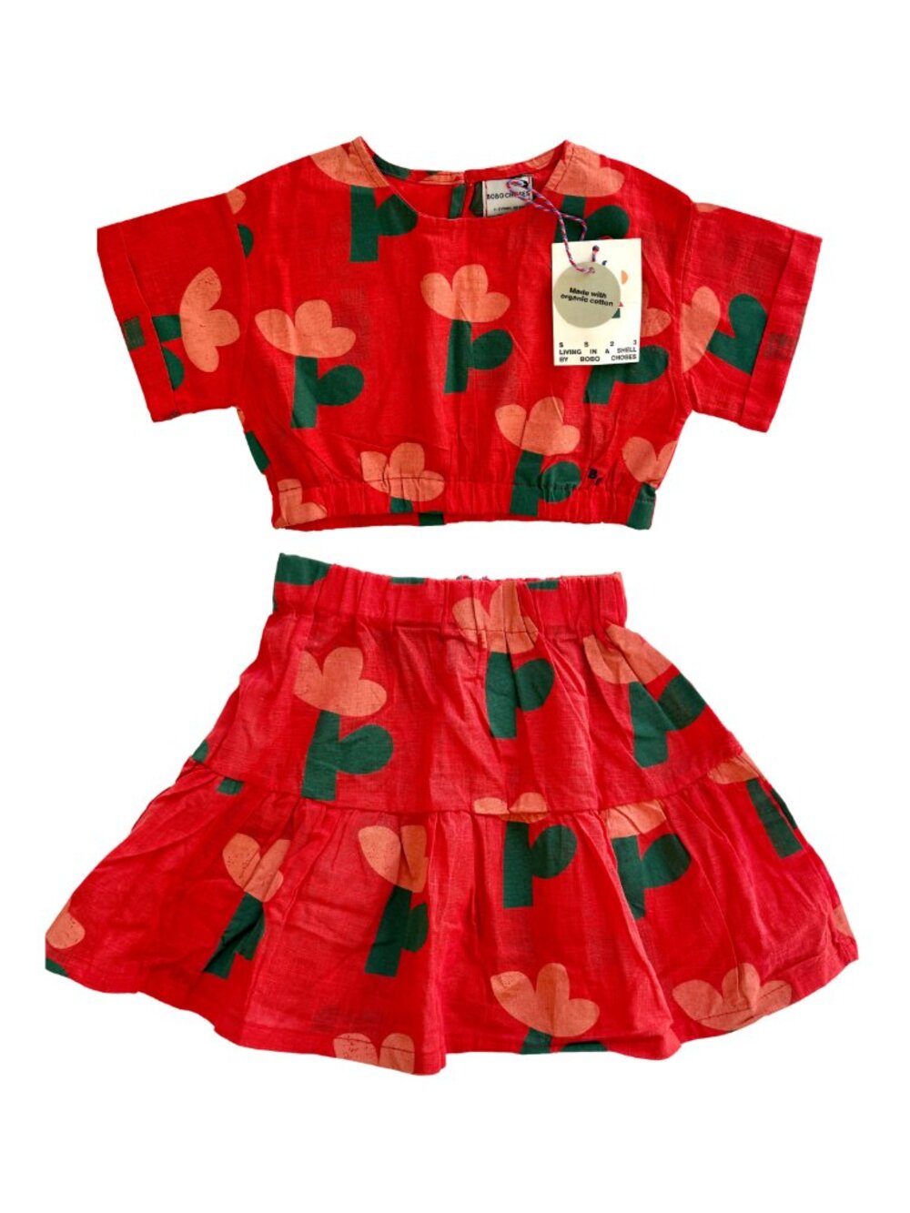 NWT Bobo Choses Girls 2pc Set Top & Skirt Sz 2-3Y Floral Organic